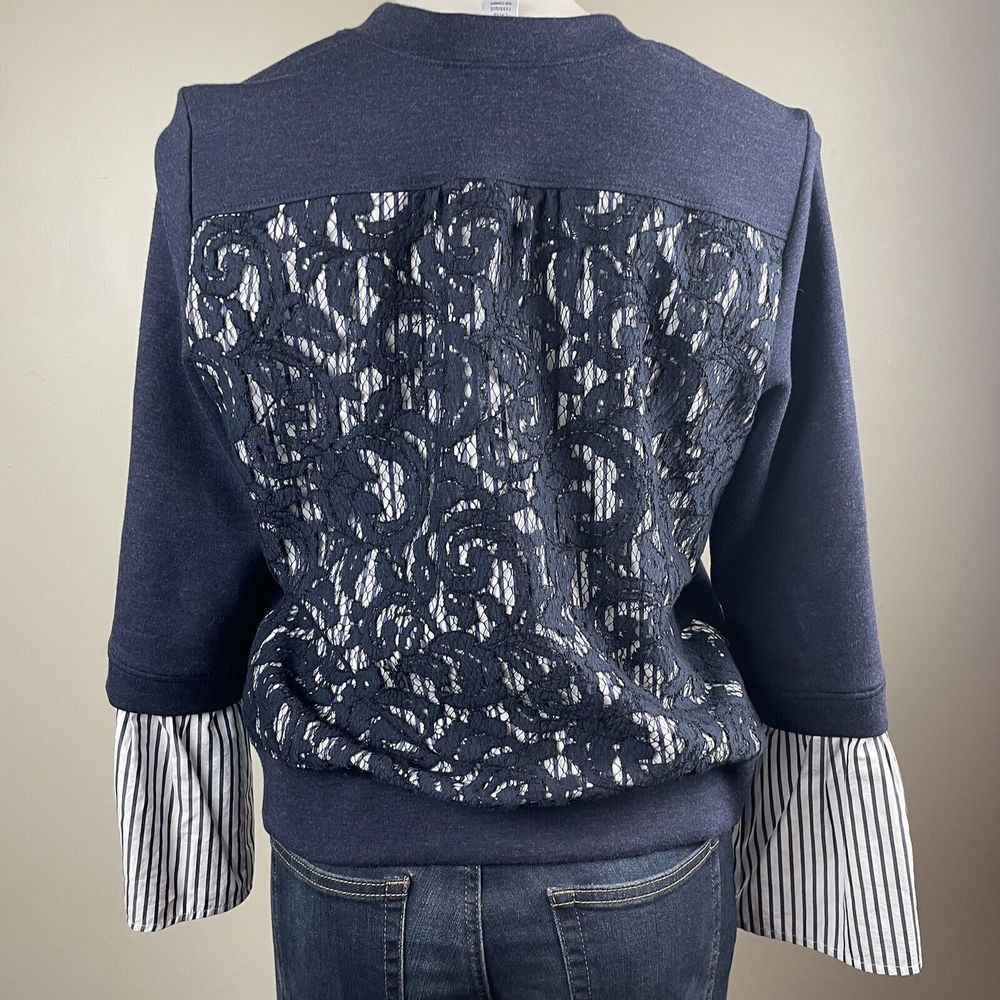 nordstrom signature womens Size Small Mixed Media sweater Lace Preppy Luxury - Picture 4 of 9